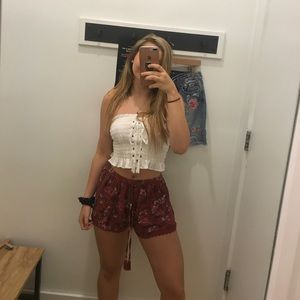 White American Eagle Lace Up Ribbed Tube Top